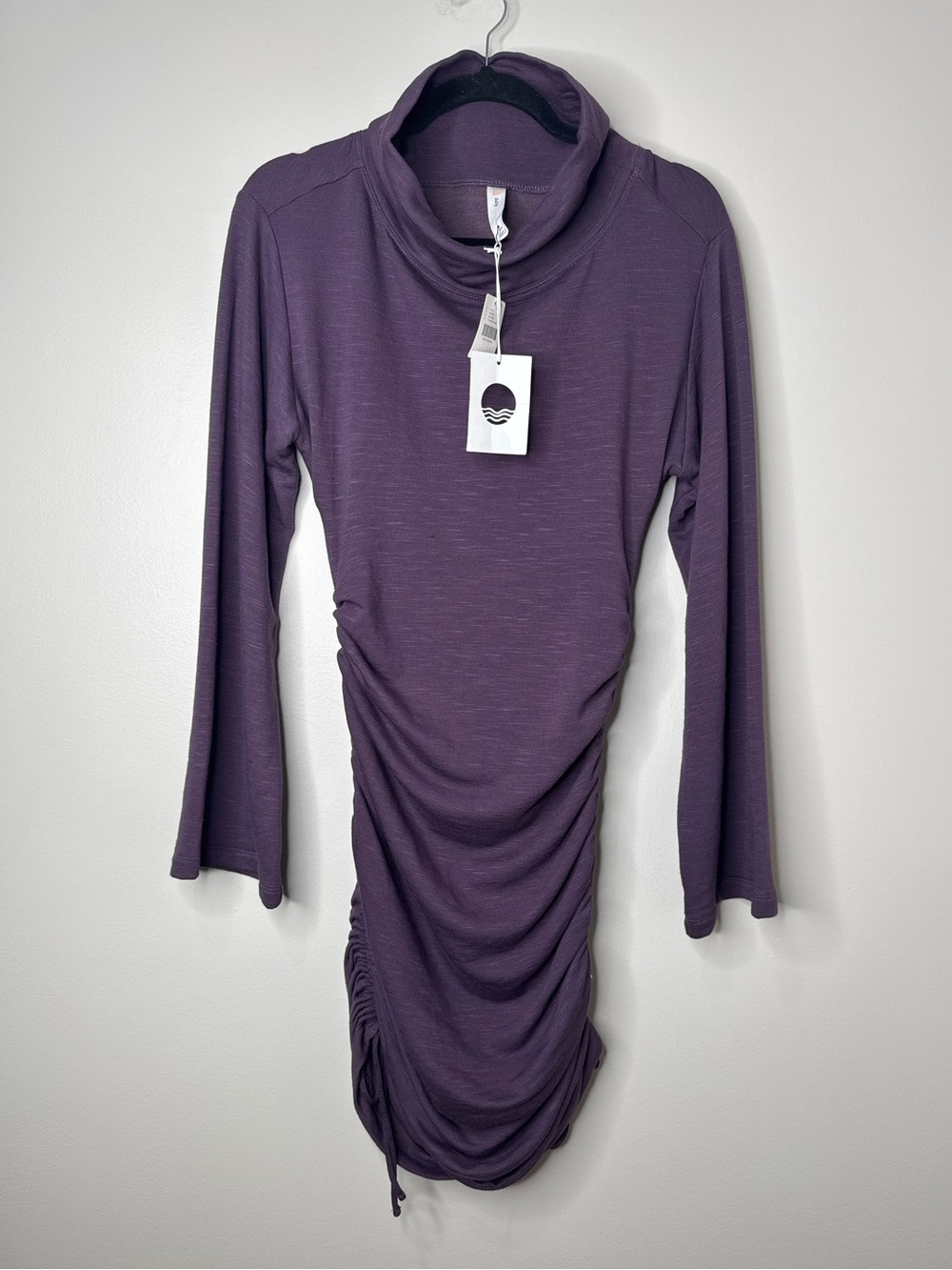 NWT Anthro Daily Practice Plum Purple Ruched Flare Sleeve Mini Lounge Dress XS